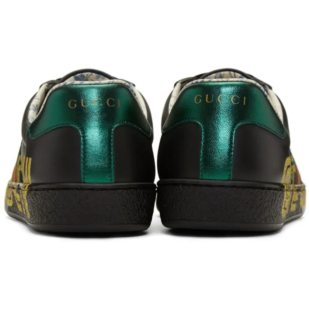 Gucci Mens Black New Ace Guccy Leather Gold Flat Low Top Lace Sneaker G 10 11 - Picture 10 of 12